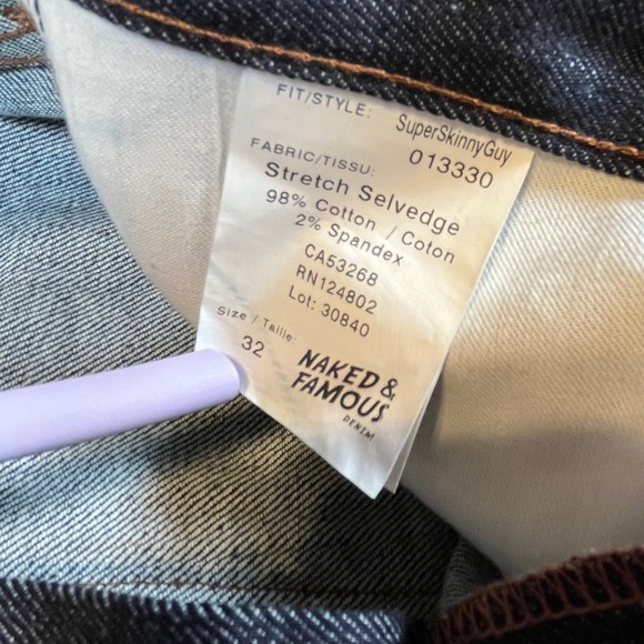 Naked & Famous Blue Super Skinny Guy Stretch Selvedge Denim Jeans Sz 32 Japanese - Picture 6 of 10